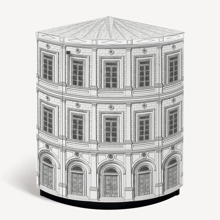 Fornasetti Architettura Corner Cabinet in White and Black - Modern Design Storage Solution