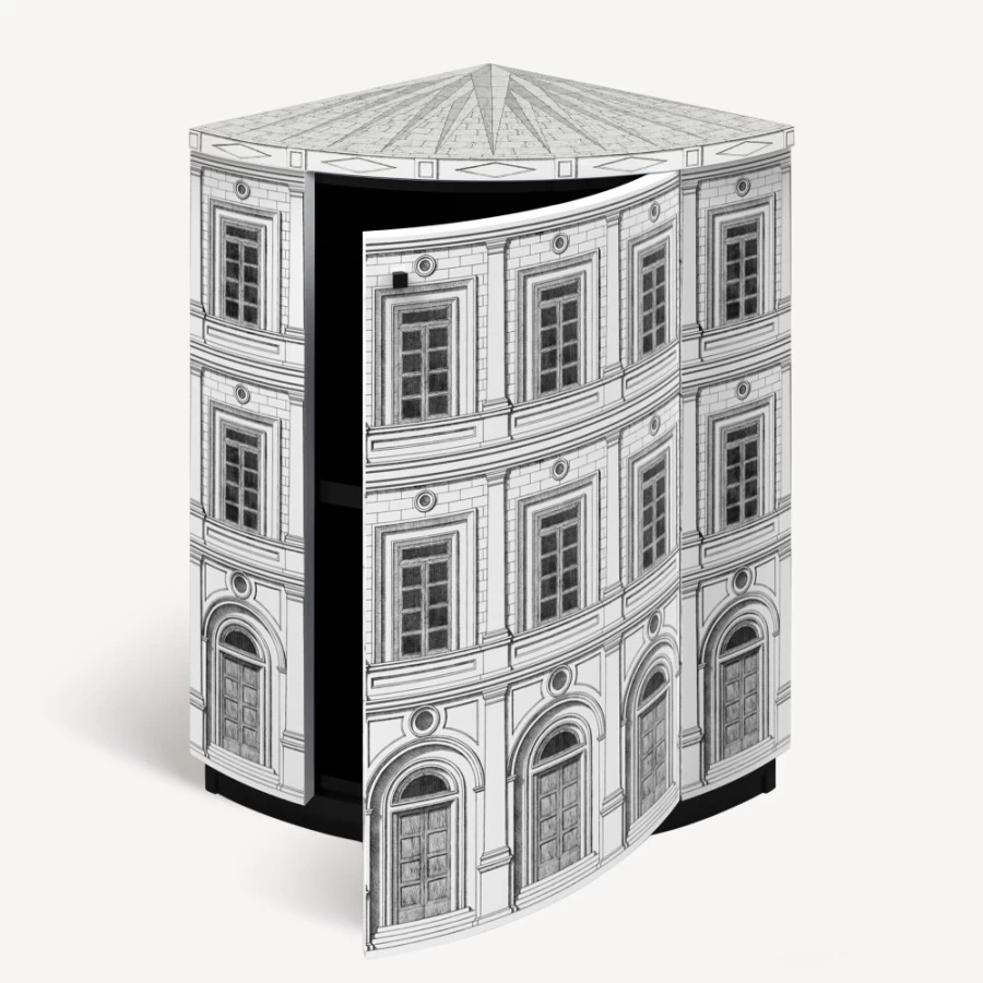 Fornasetti Architettura Corner Cabinet in White and Black - Modern Design Storage Solution