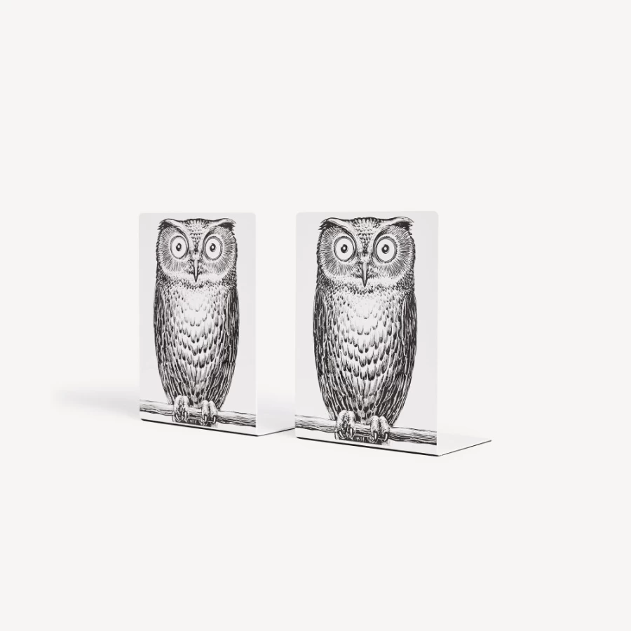 Fornasetti White and Black Civetta Bookends - Elegant Designer Book Holders
