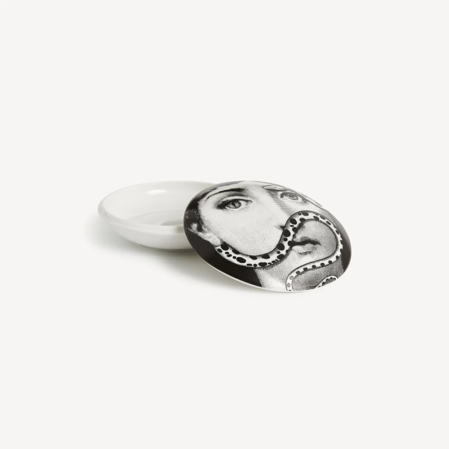 Fornasetti Round Box Tema E Variazioni N.383 in White and Black - Decorative Collectible