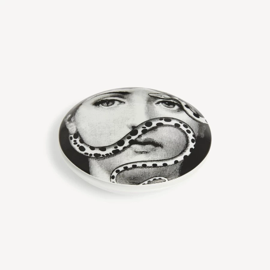 Fornasetti Round Box Tema E Variazioni N.383 in White and Black - Decorative Collectible
