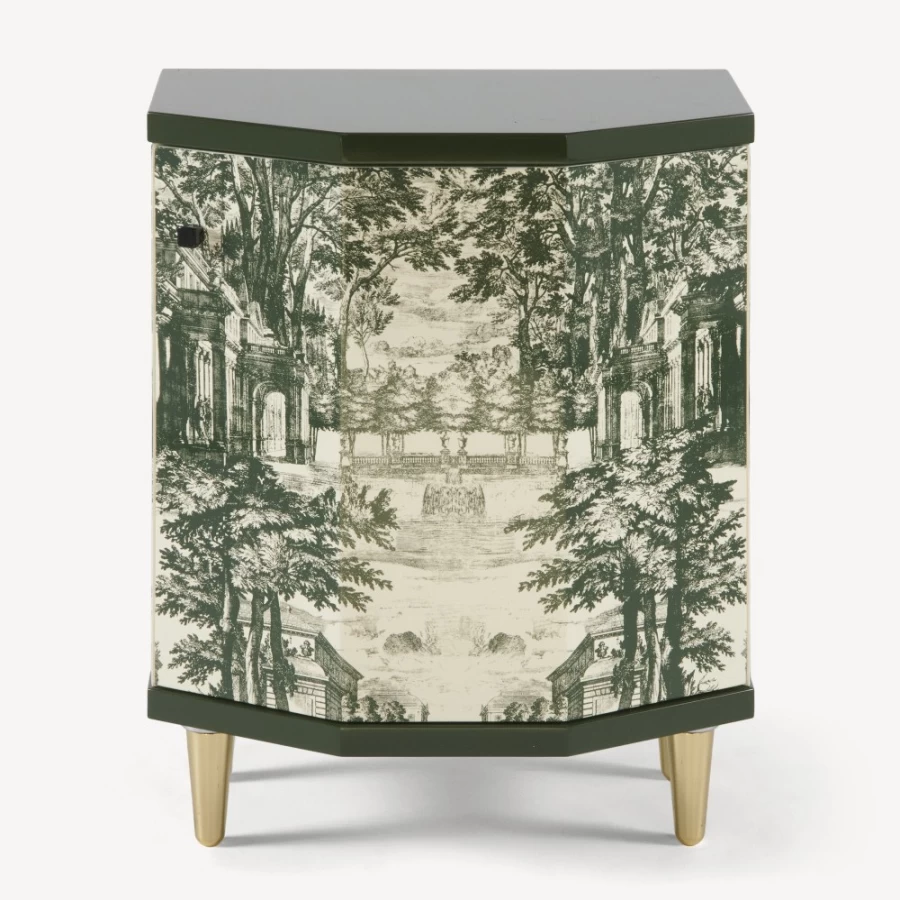 Fornasetti Green Ivory Polyhedric Giardino Settecentesco Night Stand