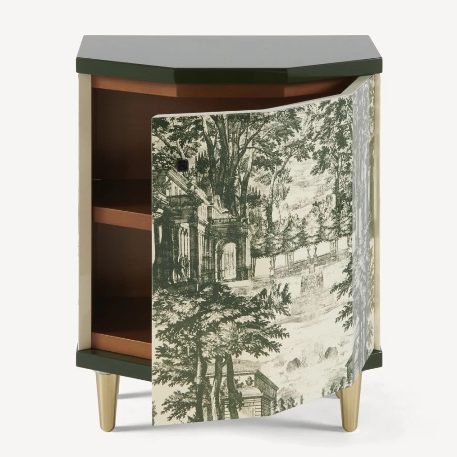 Fornasetti Green Ivory Polyhedric Giardino Settecentesco Night Stand