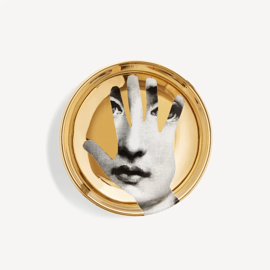 Fornasetti Tema E Variazioni N.15 Ashtray in White, Black, and Gold - Decorative Collectible Design