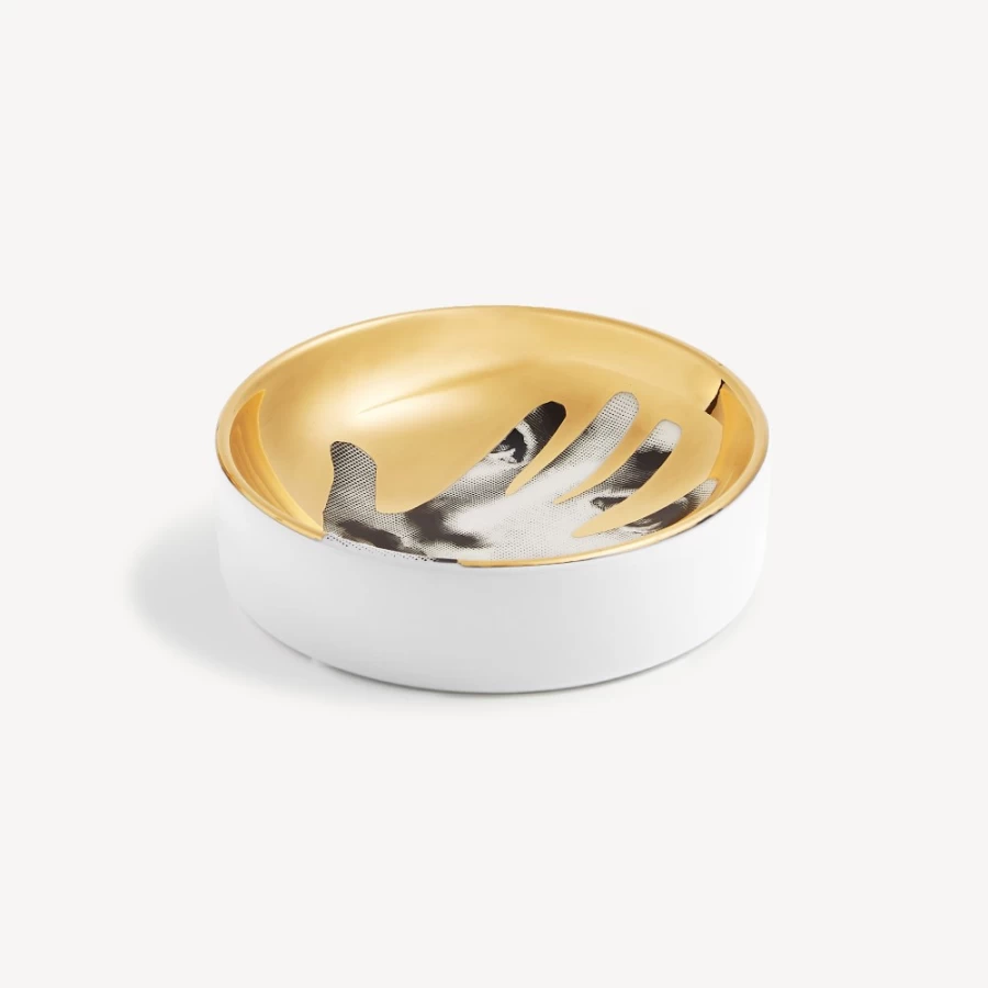 Fornasetti Tema E Variazioni N.15 Ashtray in White, Black, and Gold - Decorative Collectible Design