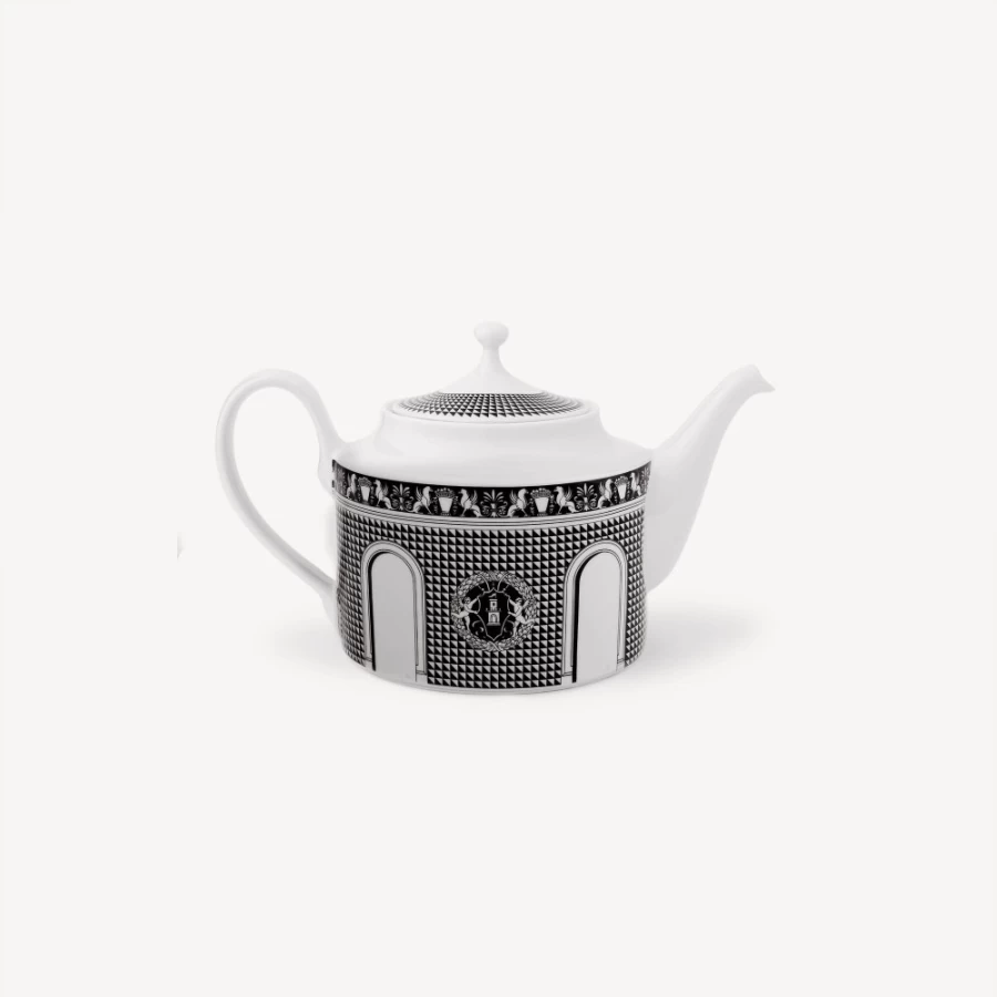 Fornasetti White and Black Teapot Facciata Quattrocentesca - Italian Designer Ceramic Teapot