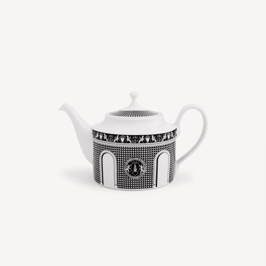 Fornasetti White and Black Teapot Facciata Quattrocentesca - Italian Designer Ceramic Teapot