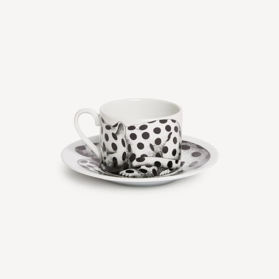 Fornasetti White and Black High Fidelity Tea Cup - Porcelain Collectible Art Piece