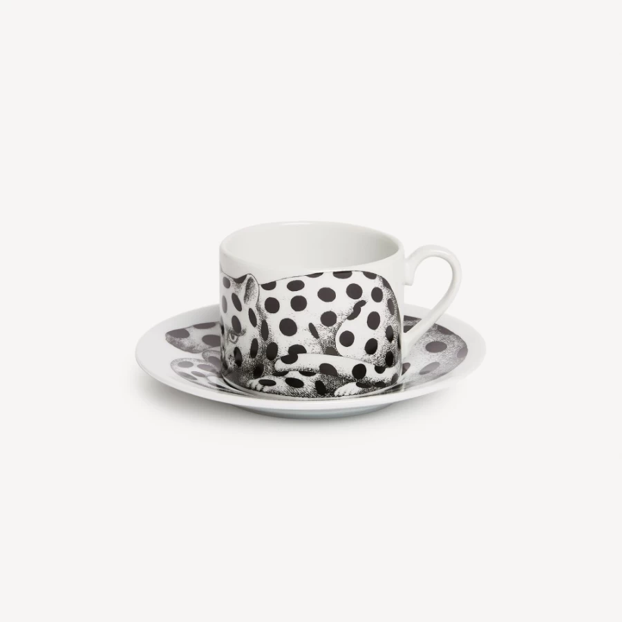 Fornasetti White and Black High Fidelity Tea Cup - Porcelain Collectible Art Piece