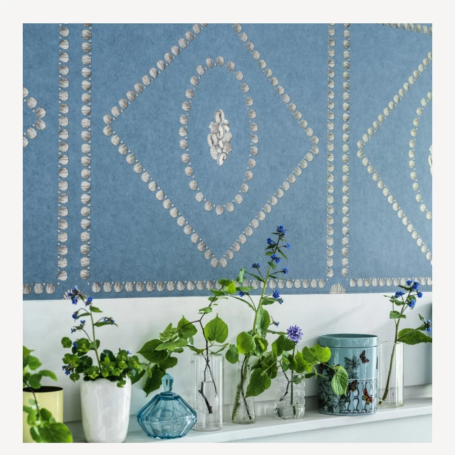 Fornasetti Gilver On Denim Conchiglie Wallpaper – Luxury Designer Wall Covering