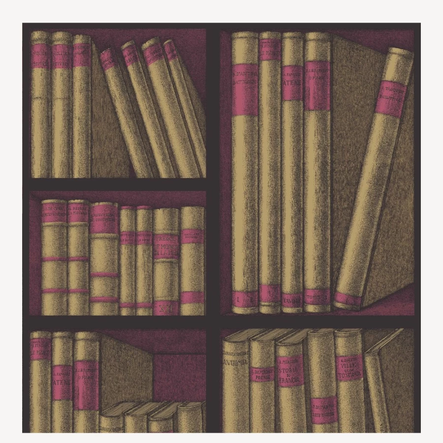 Fornasetti Gold and Magenta Ex Libris Wallpaper - Luxury Designer Wall Covering