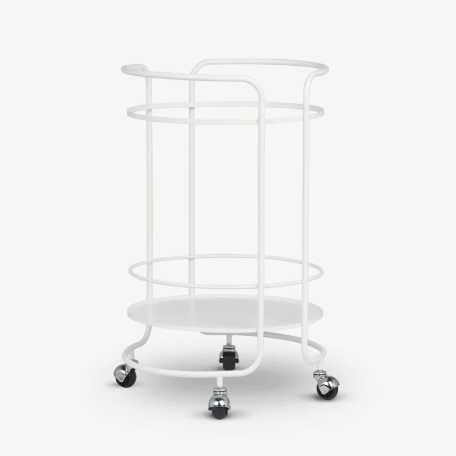 Fornasetti White Round Food Trolley - Elegant Serving Cart for Dining & Kitchen