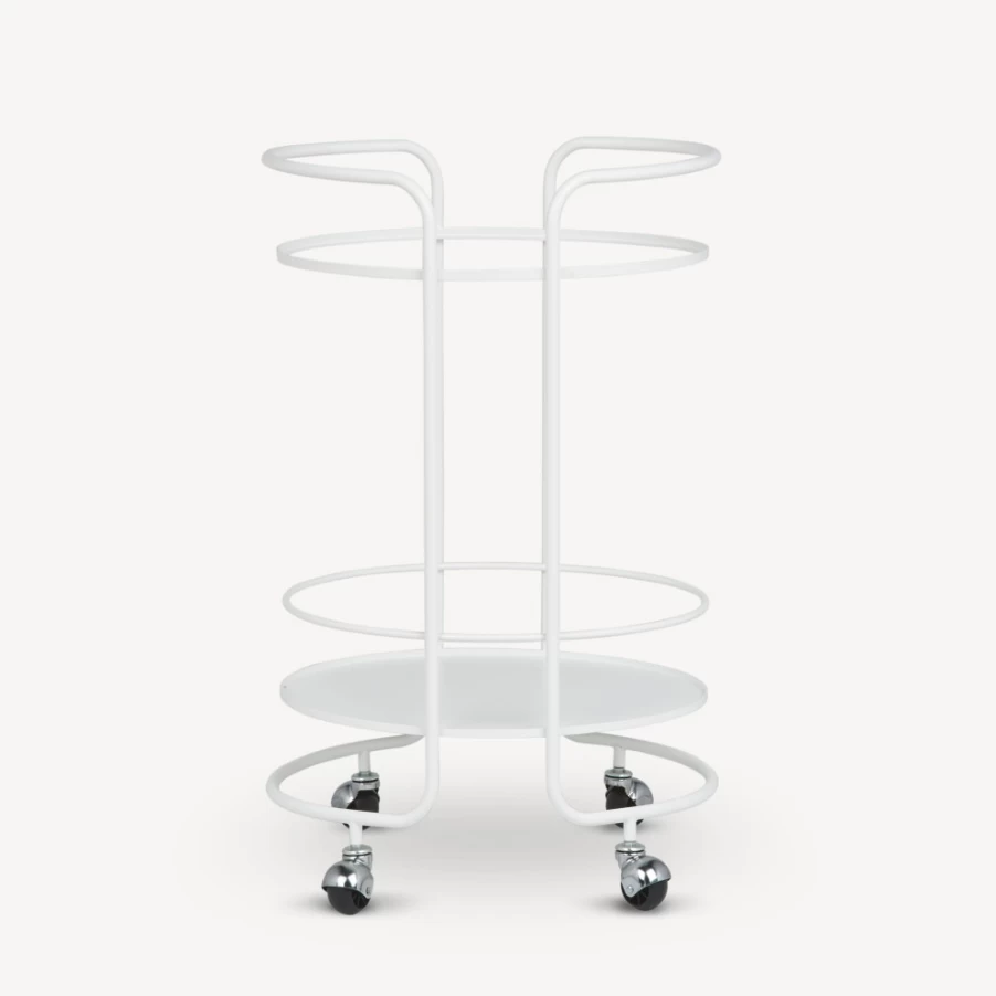Fornasetti White Round Food Trolley - Elegant Serving Cart for Dining & Kitchen
