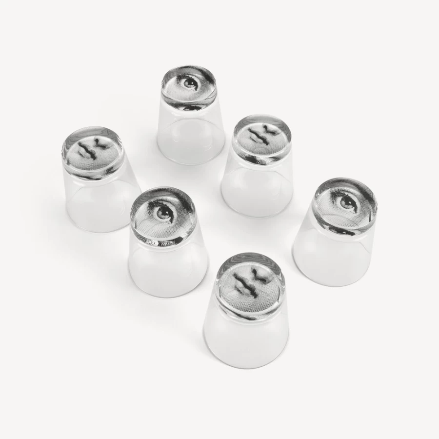 Fornasetti Black Occhio E Bocca Set of 6 Glasses - Elegant Designer Glassware