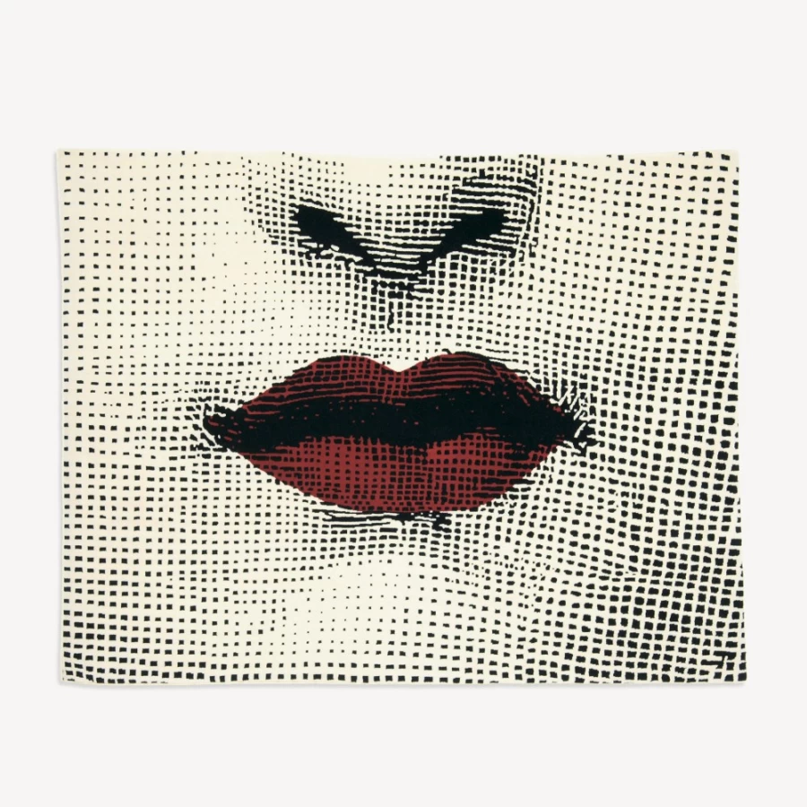 Fornasetti Bacio Rug in White, Black, and Red - Luxury Designer Carpet