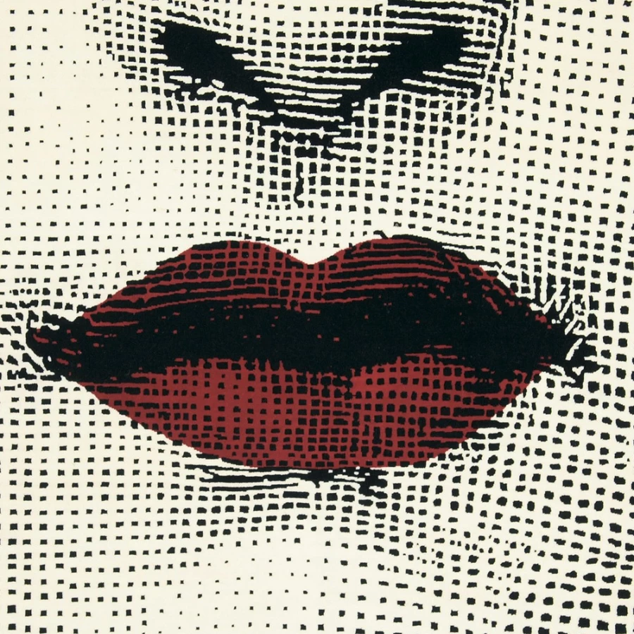 Fornasetti Bacio Rug in White, Black, and Red - Luxury Designer Carpet