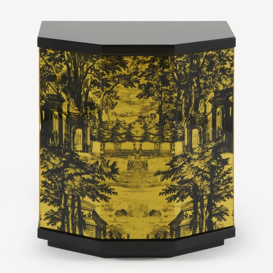 Fornasetti Black and Yellow Polyhedric Giardino Settecentesco Night Stand
