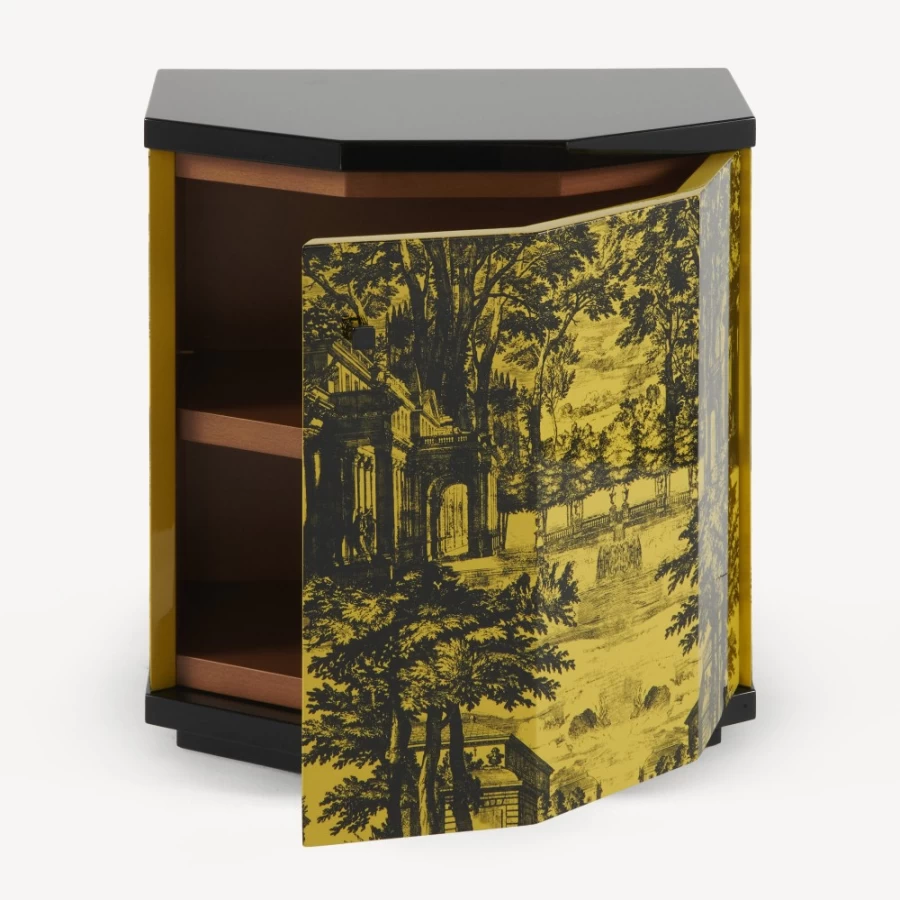 Fornasetti Black and Yellow Polyhedric Giardino Settecentesco Night Stand