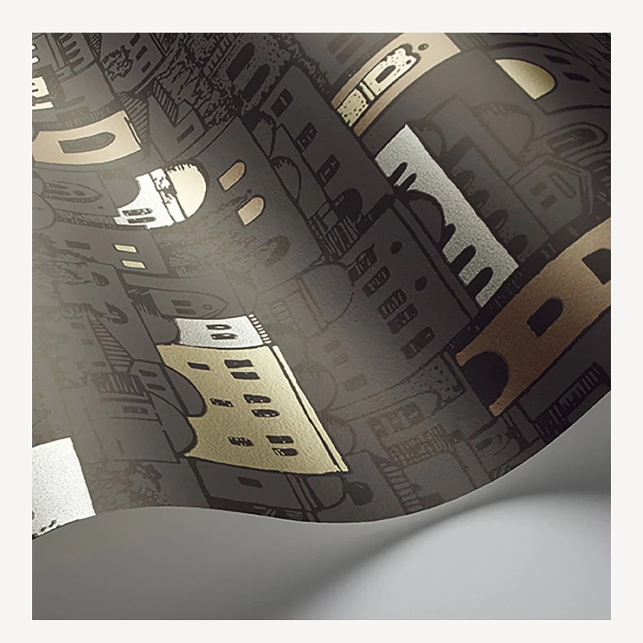 Fornasetti Mediterranea Wallpaper in Charcoal & Metallic Finish - Premium Designer Wall Covering