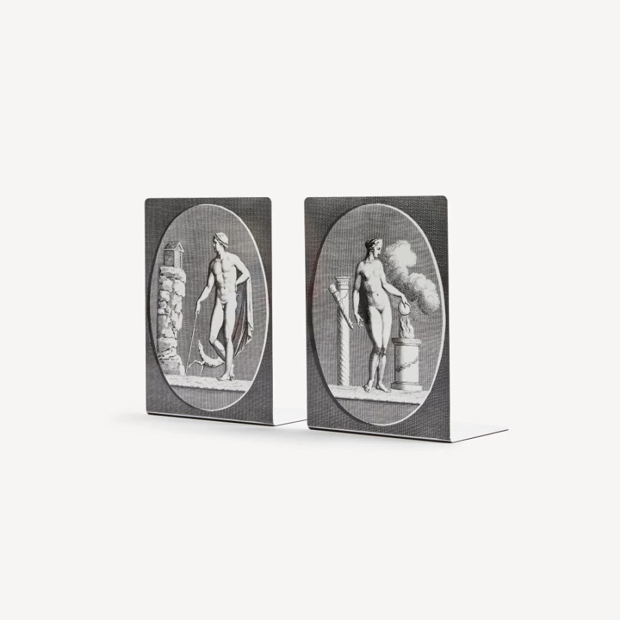 Fornasetti White and Black Grandi Cammei Bookends - Decorative Designer Book Holders