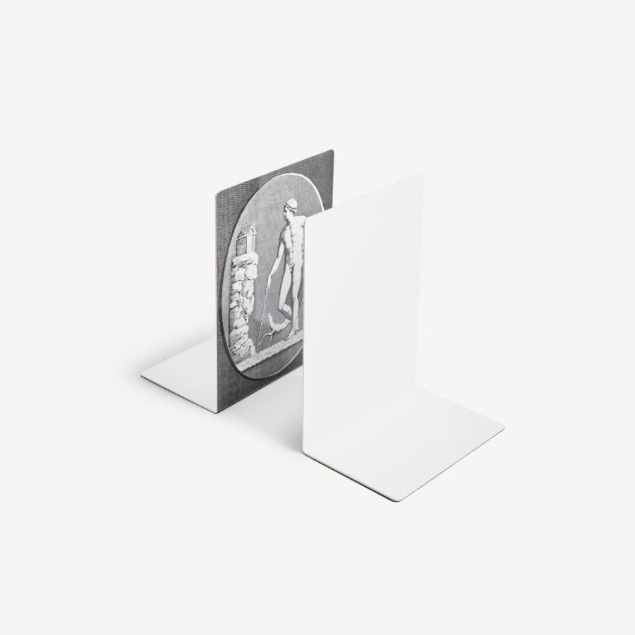 Fornasetti White and Black Grandi Cammei Bookends - Decorative Designer Book Holders
