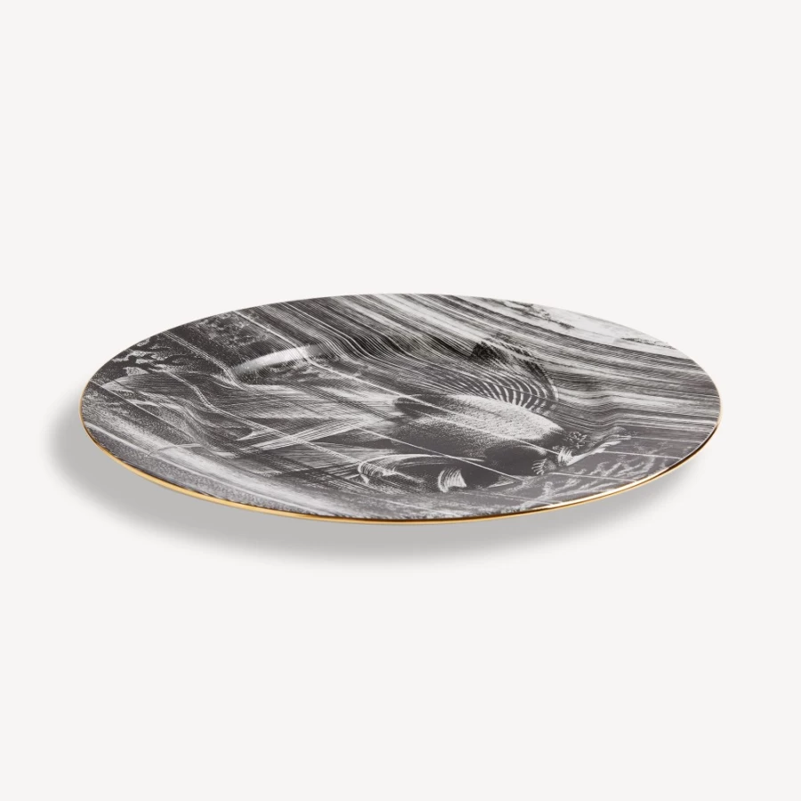 Fornasetti Sirene No.4 Rim Plate in White, Black & Gold - Decorative Ceramic Collectible