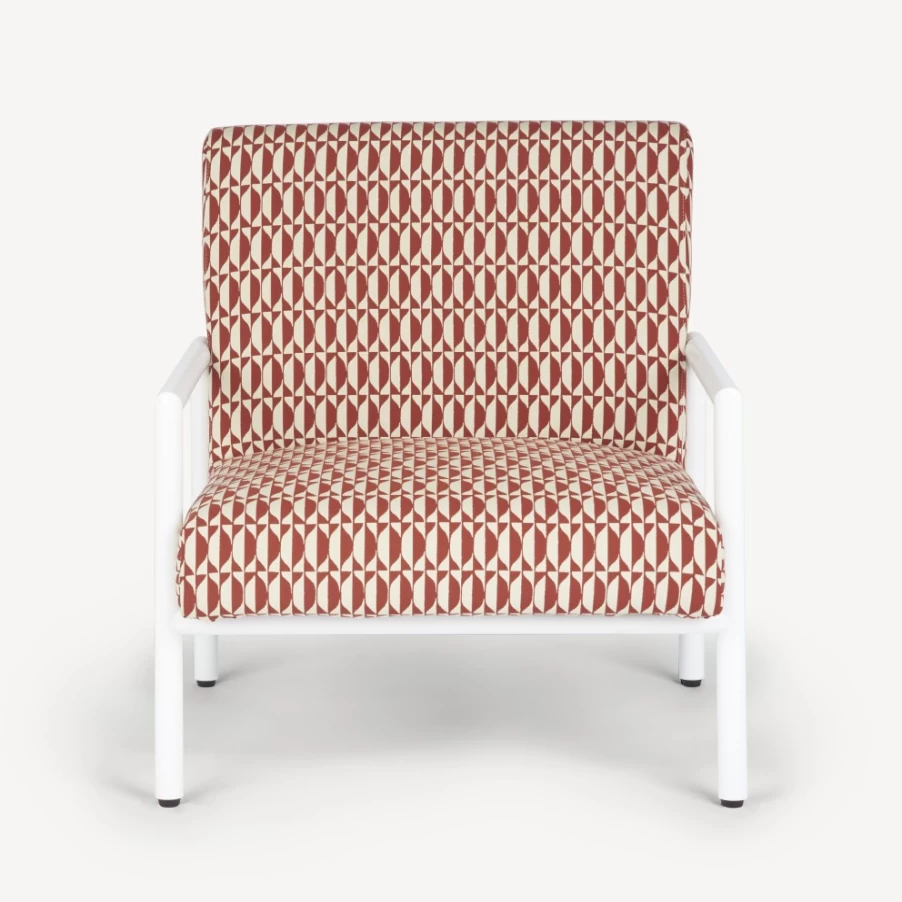Fornasetti Losanghe Outdoor Armchair in Rust, Ecru & White - Premium Garden Lounge Chair