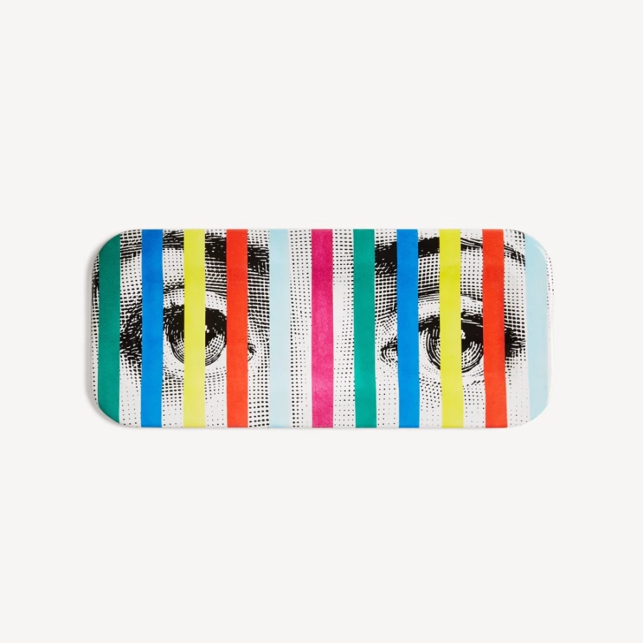 Fornasetti Multicolour Tray with Face & Stripes Design - Decorative Collectible Tray