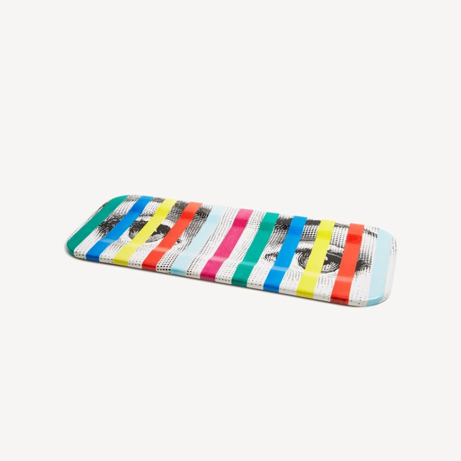 Fornasetti Multicolour Tray with Face & Stripes Design - Decorative Collectible Tray