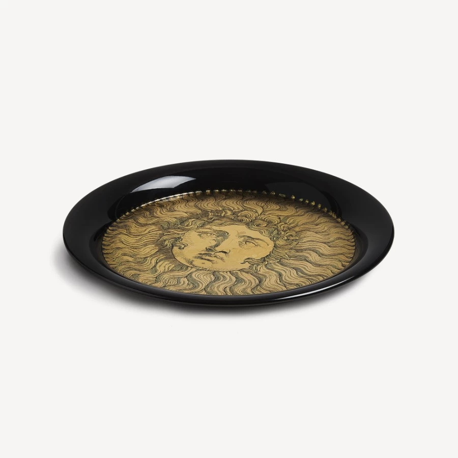 Fornasetti Re Sole Decorative Tray in White, Black & Gold - Elegant Italian Design
