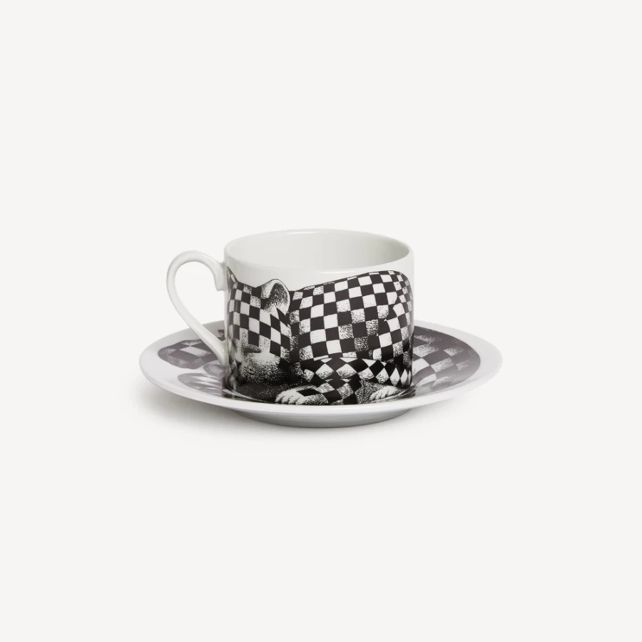 Fornasetti White and Black High Fidelity Tea Cup - Quadretato Design