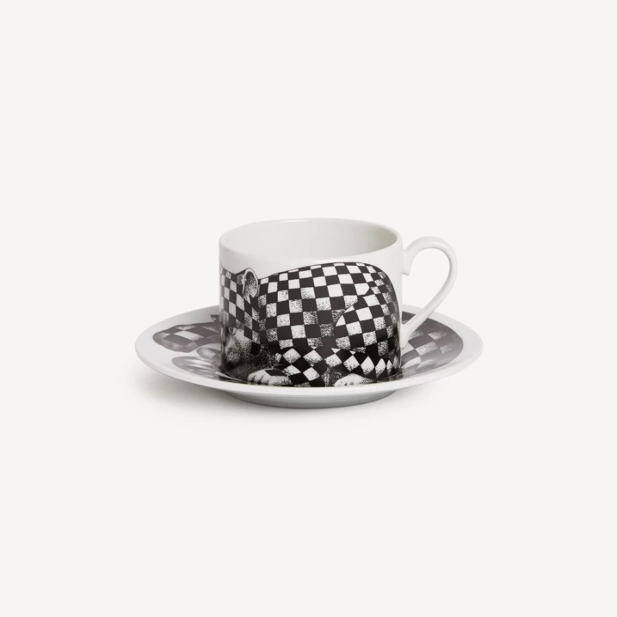 Fornasetti White and Black High Fidelity Tea Cup - Quadretato Design