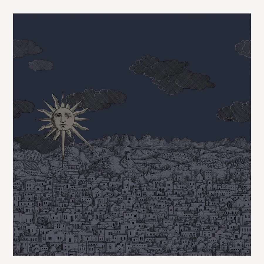 Fornasetti Wallpaper Vista Mediterranea Midnight With Silver Sun Design