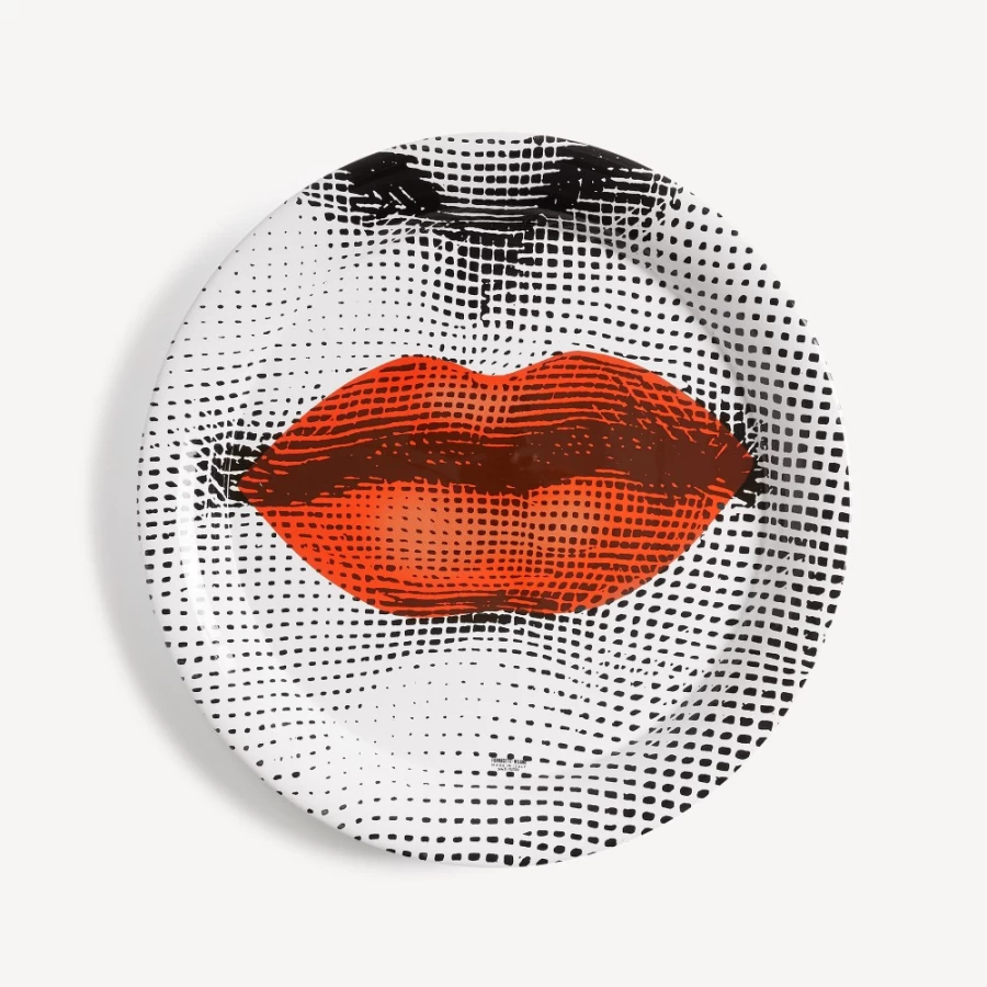 Fornasetti Bocca Tray in White, Black & Red - Decorative Collectible Plate