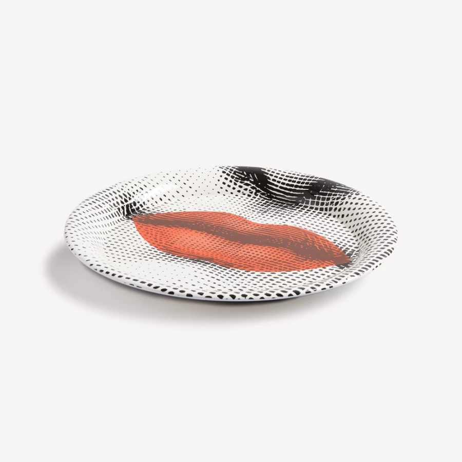 Fornasetti Bocca Tray in White, Black & Red - Decorative Collectible Plate