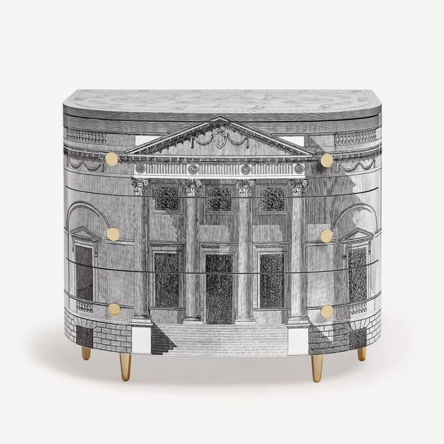 Fornasetti Palladiana Curved Chest of Drawers in White and Black