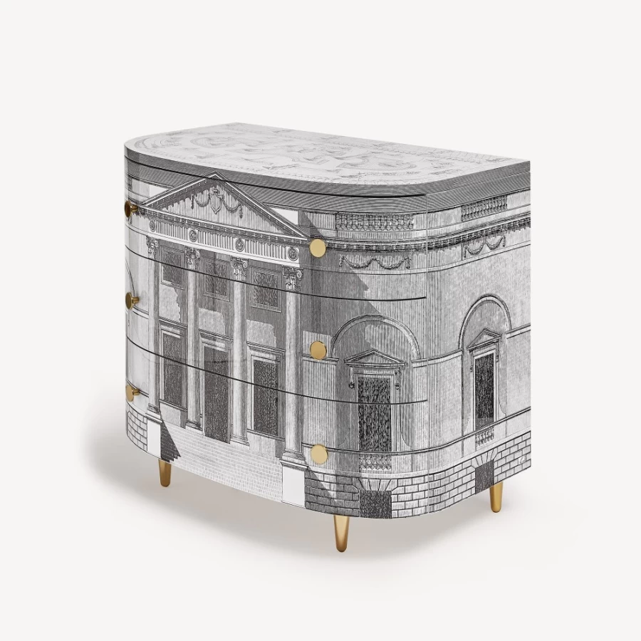 Fornasetti Palladiana Curved Chest of Drawers in White and Black