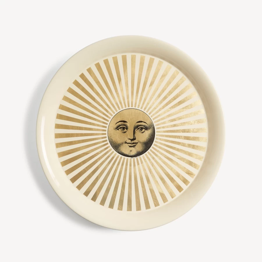 Fornasetti Gold and White Raggiante Decorative Tray - Elegant Sole Design