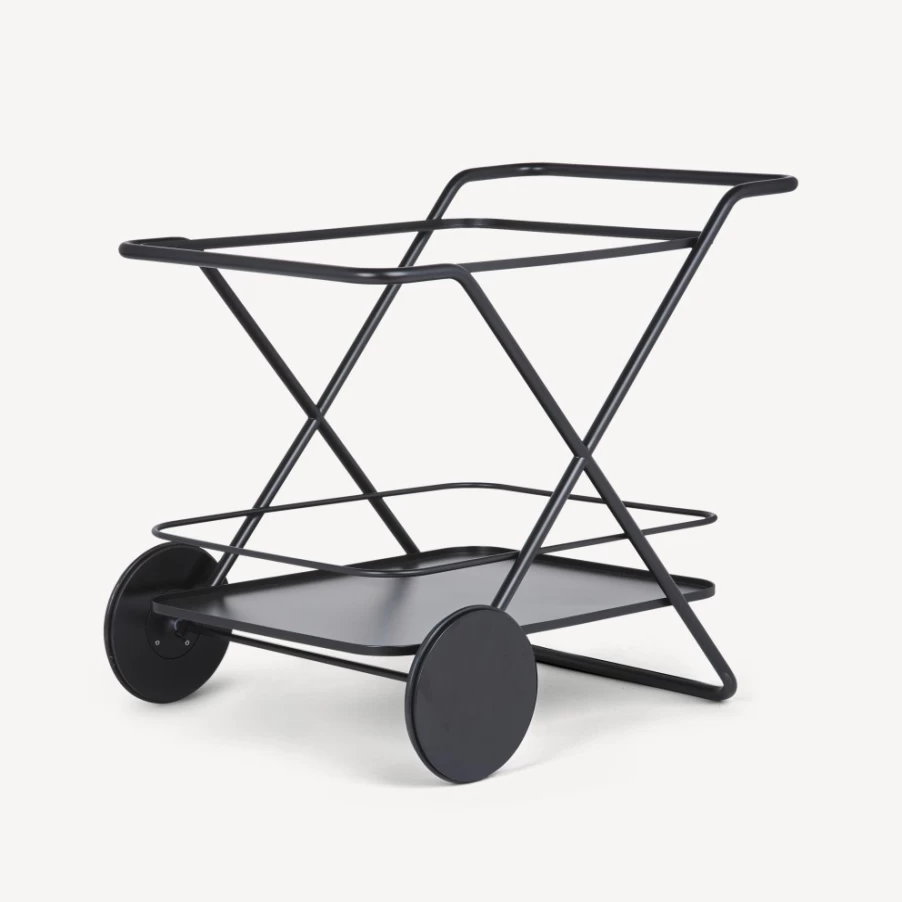 Fornasetti Black Rectangular Food Serving Trolley - Elegant Dining Cart for Home & Events