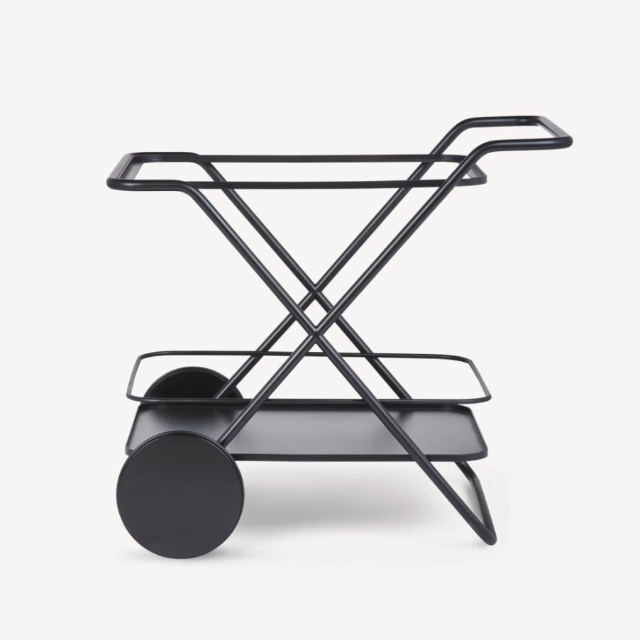 Fornasetti Black Rectangular Food Serving Trolley - Elegant Dining Cart for Home & Events