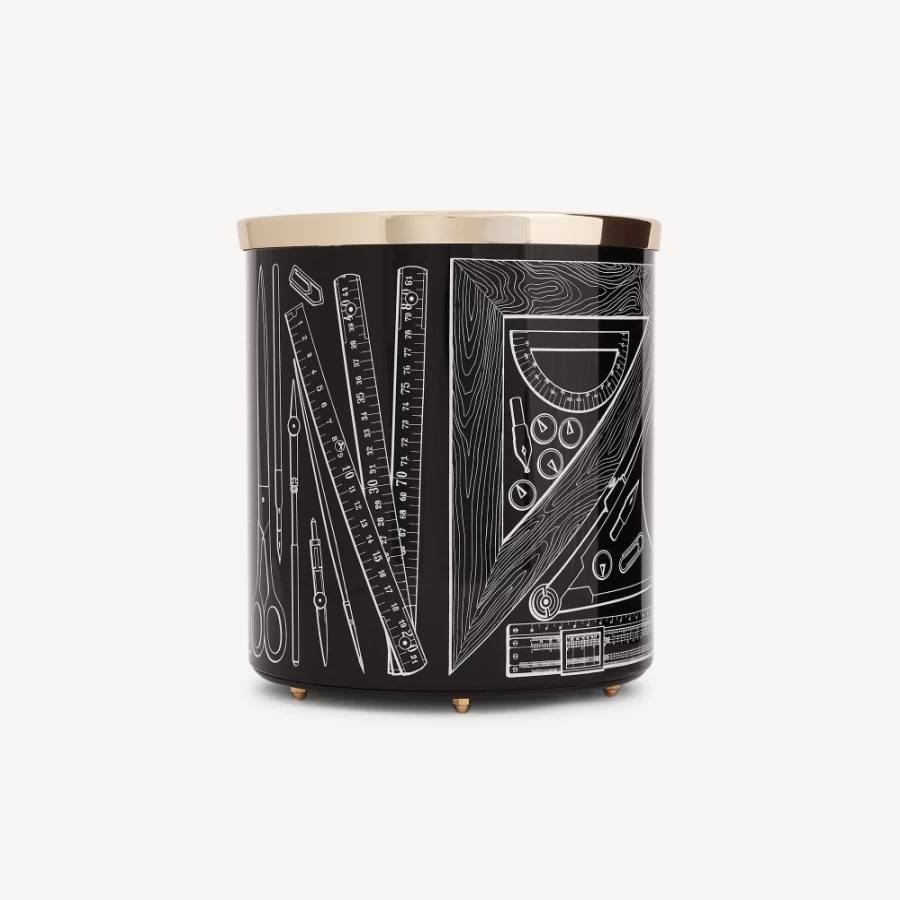 Fornasetti White and Black Paper Basket - Elegant Drawing Tools Organizer