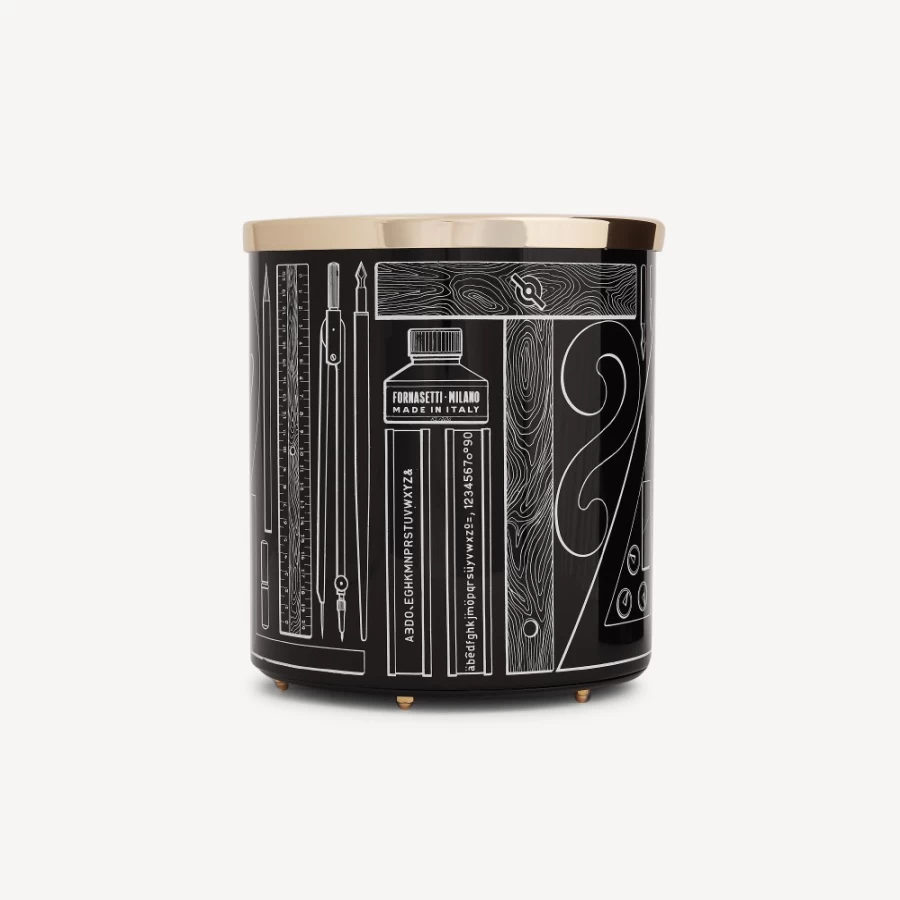 Fornasetti White and Black Paper Basket - Elegant Drawing Tools Organizer