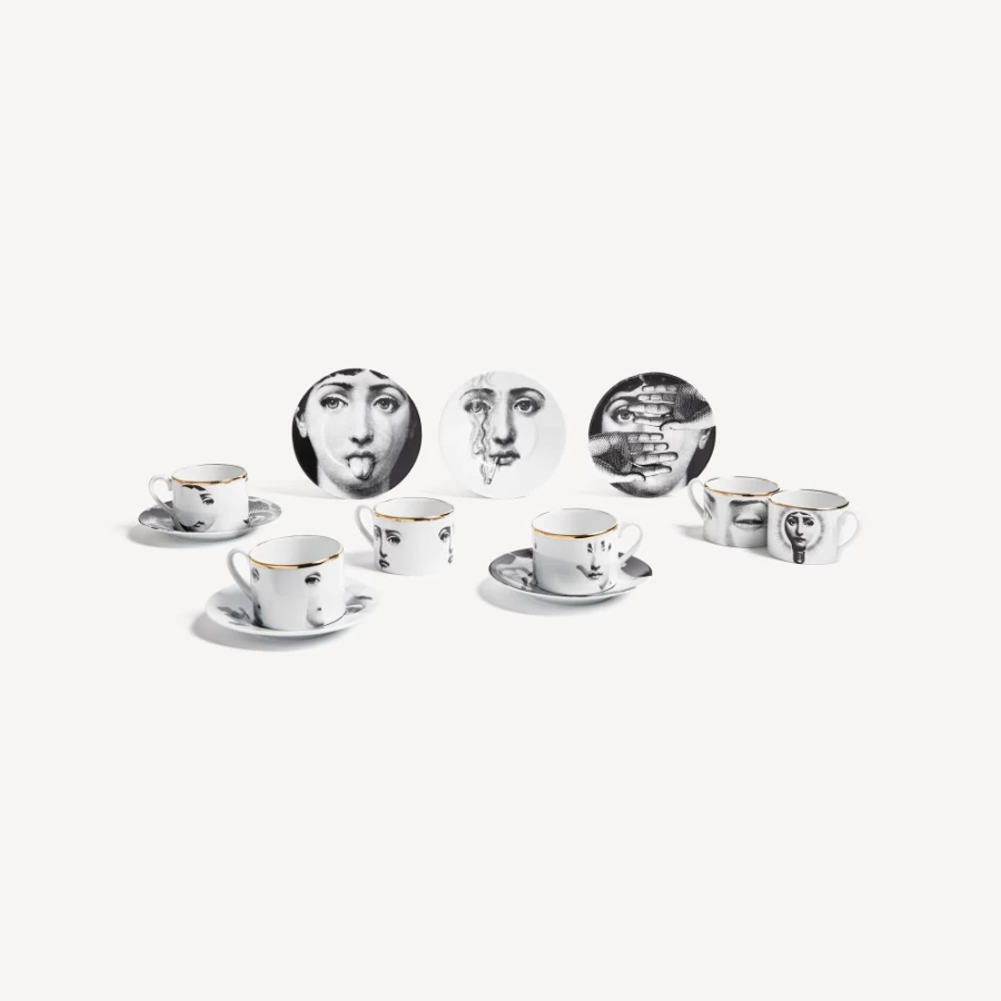 Fornasetti Tema E Variazioni Tea Cup Set - 6 Pieces in White, Black & Gold