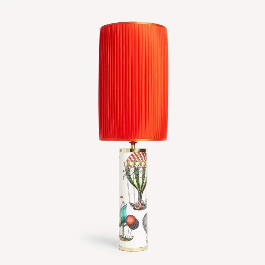 Fornasetti Red Cylindrical Pleated Lampshade - Elegant Designer Lighting