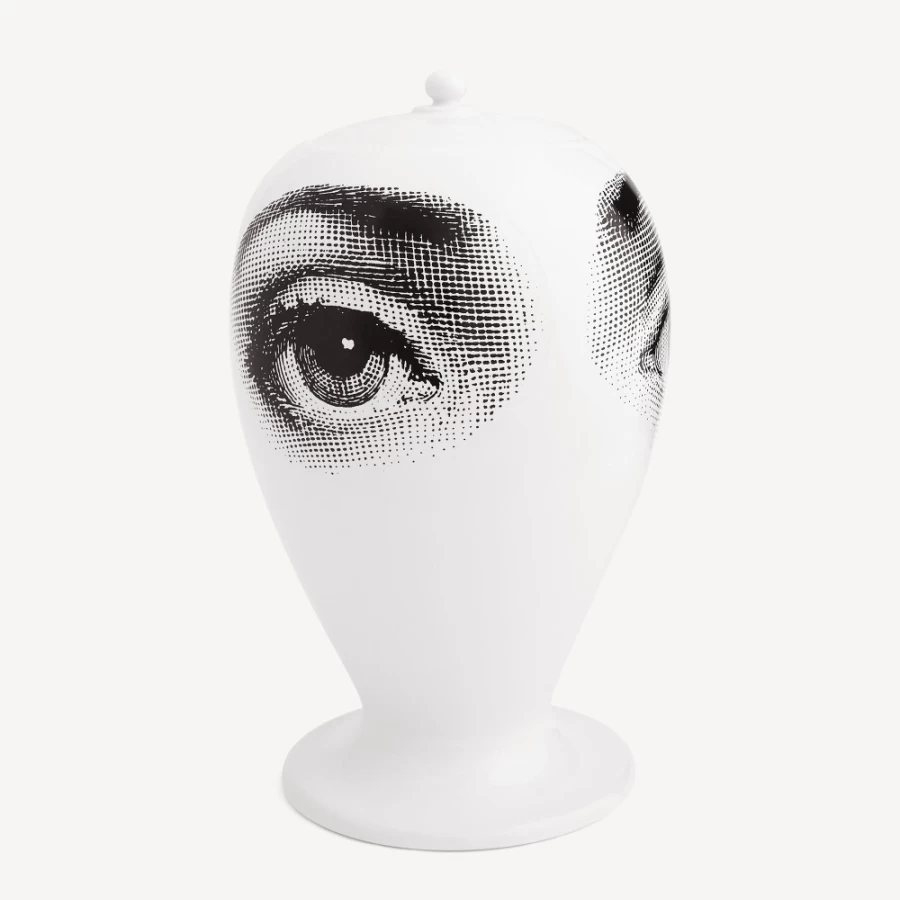 Fornasetti White and Black Occhio Per Occhio Ceramic Vase