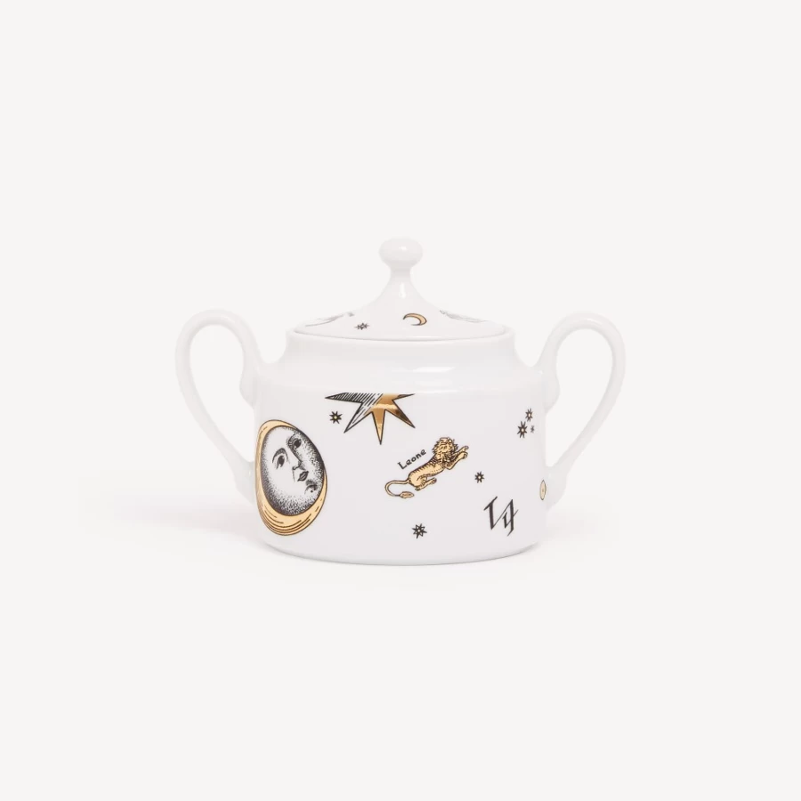 Fornasetti White Black Gold Sugar Bowl Astronomici Porcelain Decorative Collectible