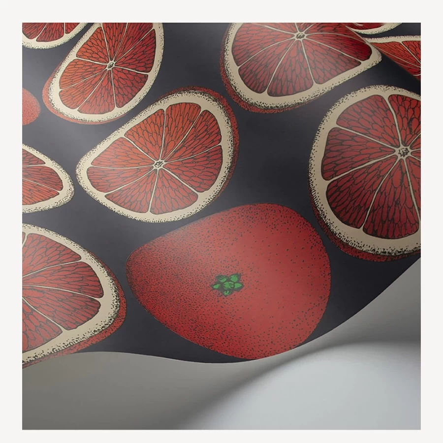 "Fornasetti Wallpaper - Blood Orange and Ink Design - Premium Luxury Wallpaper"