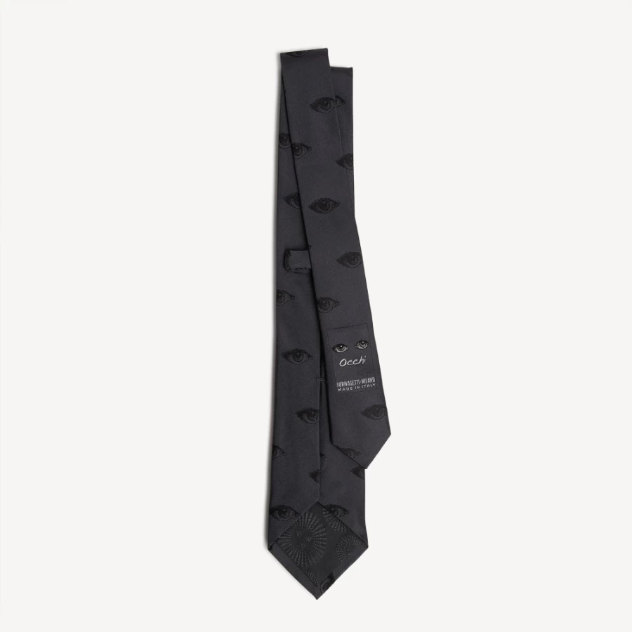 Fornasetti Grey Tie Occhi Silk Tie - Luxury Designer Necktie