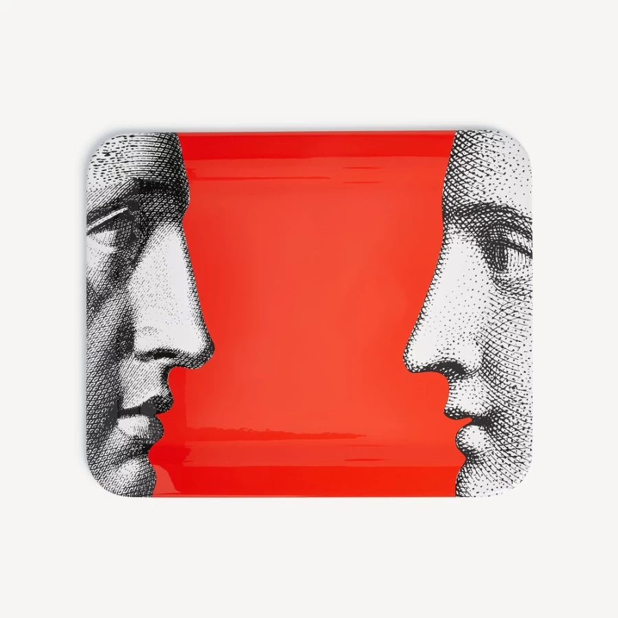 Fornasetti Tray Profili - Decorative Tray in White, Black & Red - Elegant Home Accessory