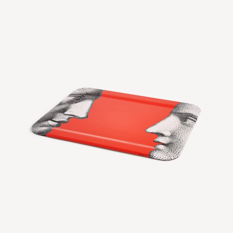 Fornasetti Tray Profili - Decorative Tray in White, Black & Red - Elegant Home Accessory